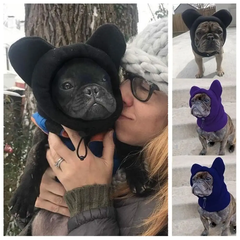 

Pets Supplies Solid Color Dog Fleece Hats Adjustable Cute Dog Ears Hoodie Caps Soft Comfortable Dog Headgear French Dogs