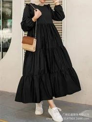 Vintage Ruffles Musulmano Abito da donna Manica lunga Primavera Turchia Marocchino Caftano Casual Abaya Abiti Hijab Vestido Lungo Maxi Abaya