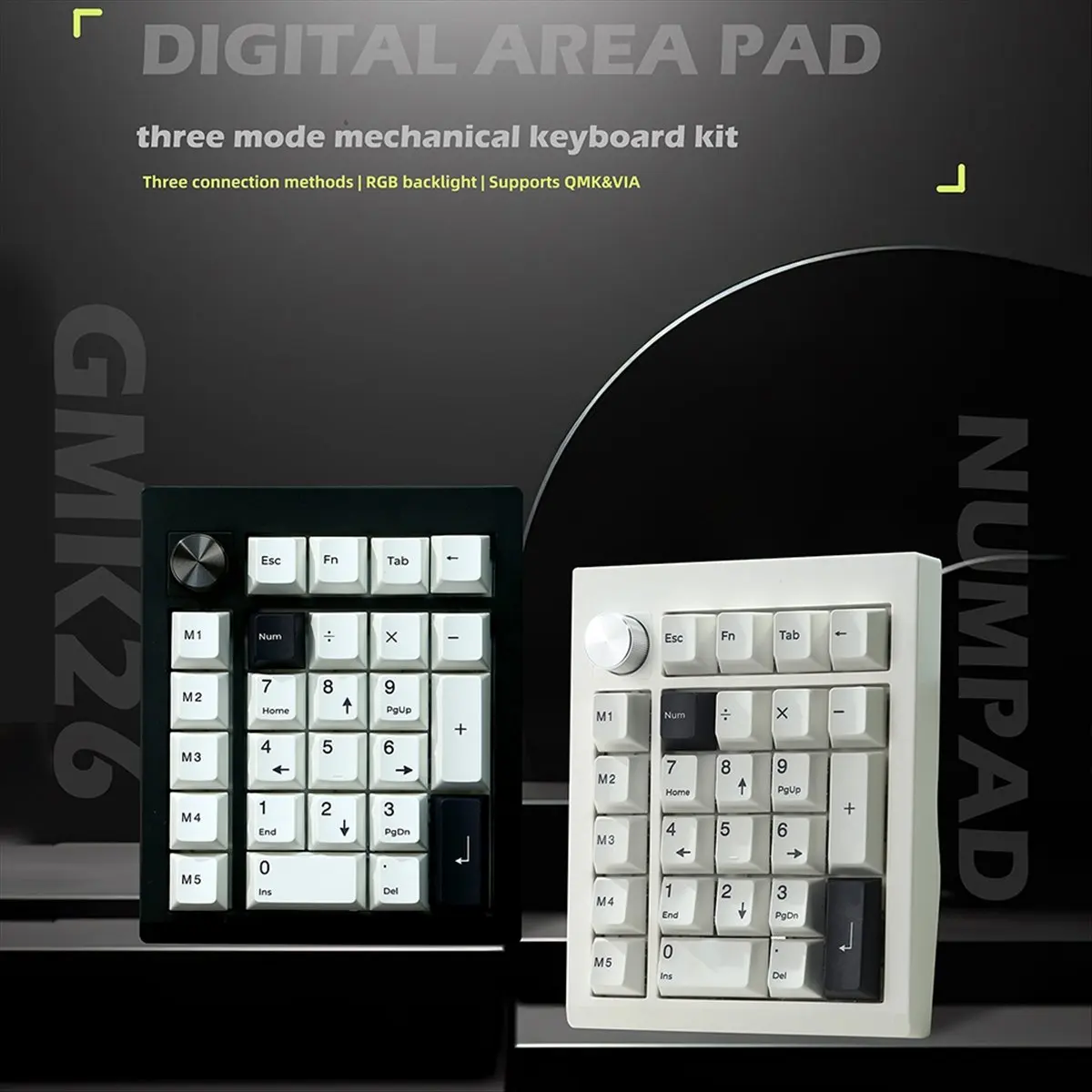 Fashion GMK26 Bluetooth Mechanical Keyboard 5.0/2.4ghz/Wired Hot Swappable Numpad Programmable for Win/ Support QMK/VIA Black