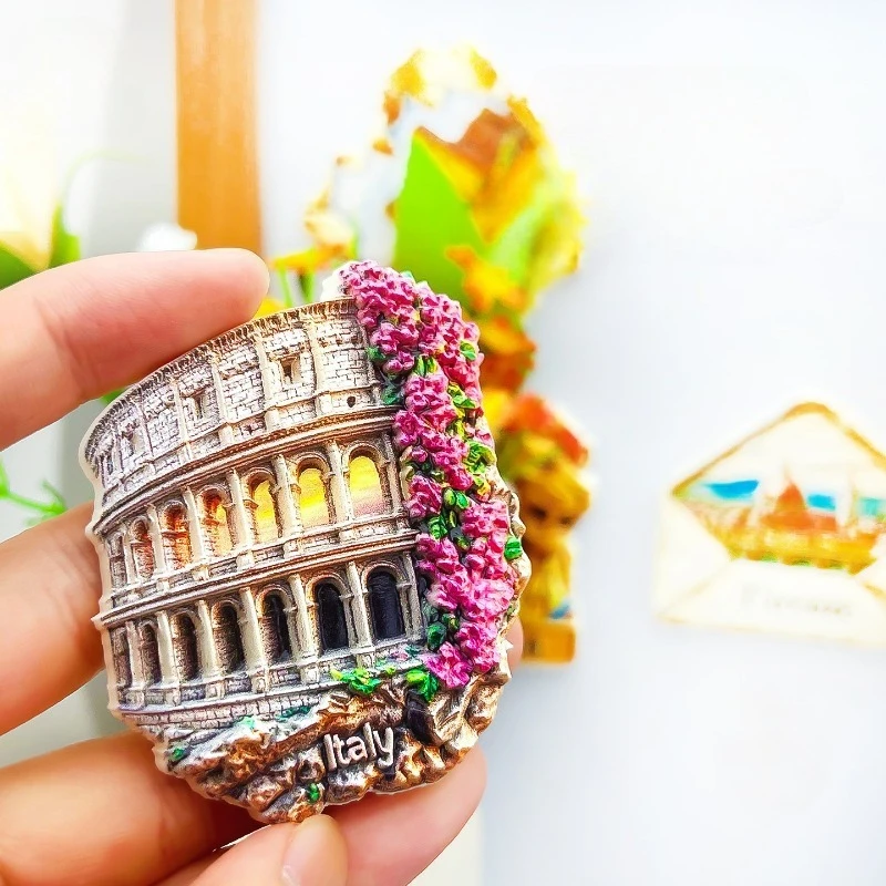Rome Italy Fridge Magnet - Stunning 3D Colosseum with Flowers Unique Historical Souvenir for Travel & Romantic Home Decor