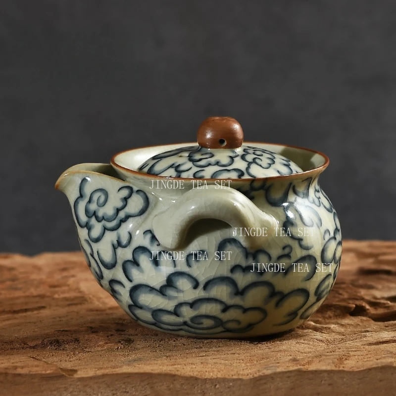 

Ручной горшок Ruyao Xiangyun, синий и белый антикварный чайник, высококачественный чайник и чайник кунг-фу для домашнего использования, питьевая посуда