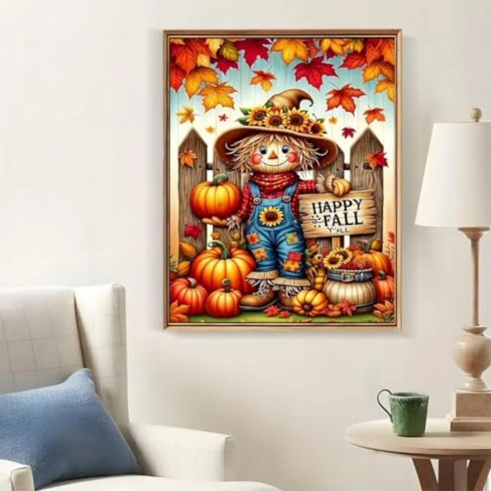 Adult Happy Autumn Scarecrow Diamond Painting Set 5D Pumpkin Diamond DIY Diamond Dot Painting Home
