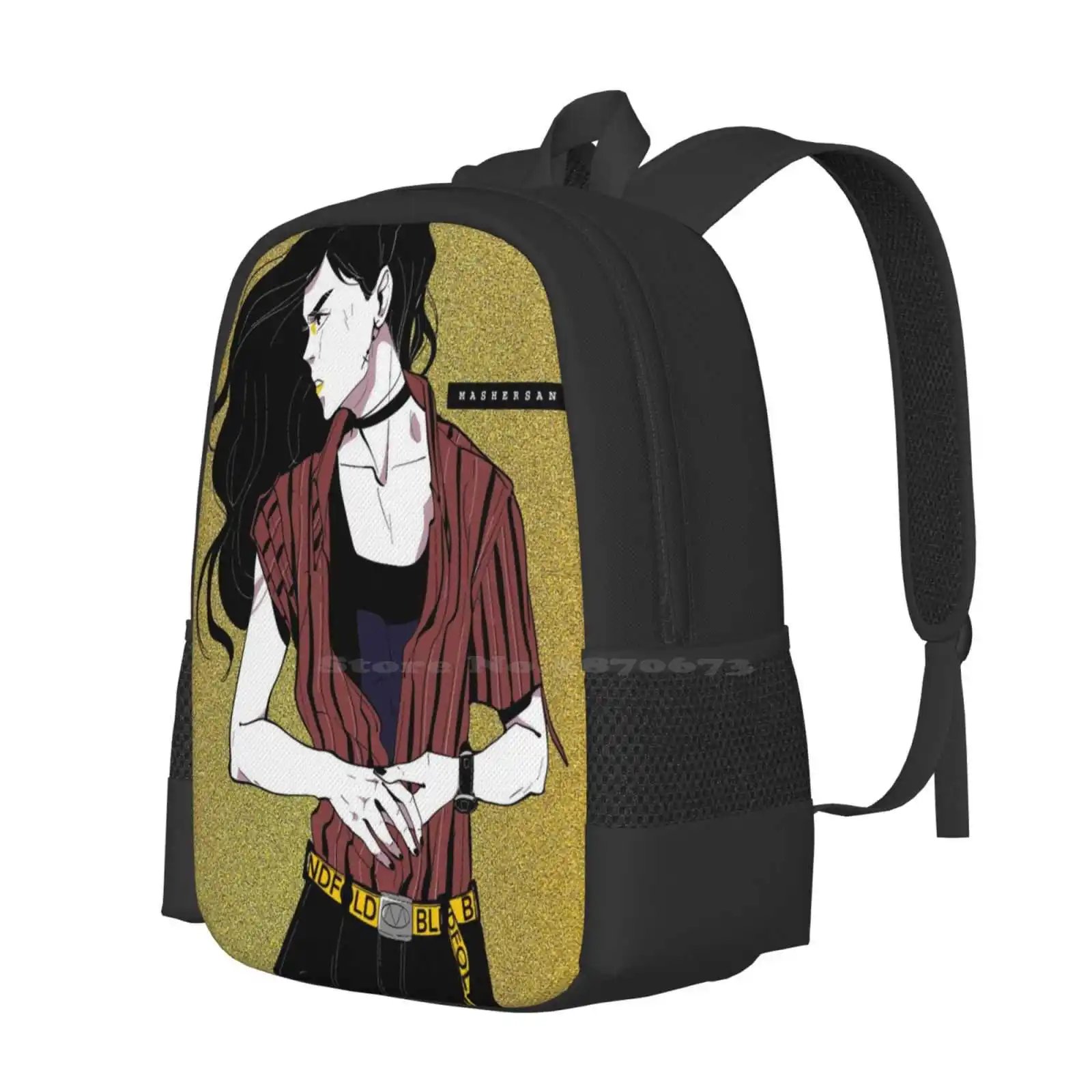 Mochila con los ojos vendados Mitsu para hombres, mujeres y niñas, bolsa de fondo dorado de Mashersan, adolescentes, Mitsu, Mashersan, Manga, cómics de Anime