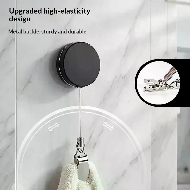 /PFU/Retractable Towel Rack, No Punching Self-adhesive Wall Hanging Towel Holder, Automatic Rebound With Strong Clip Automatic