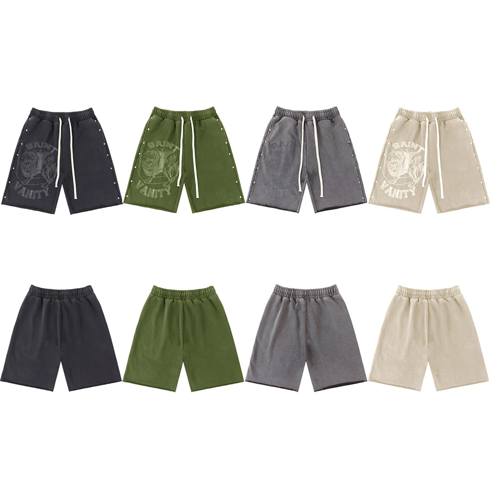 2026 New Fashion Side Rivet Casual Sport Shorts for Men Elastic Waist Drawstring Breathable Baggy Five Point Pants Oversized