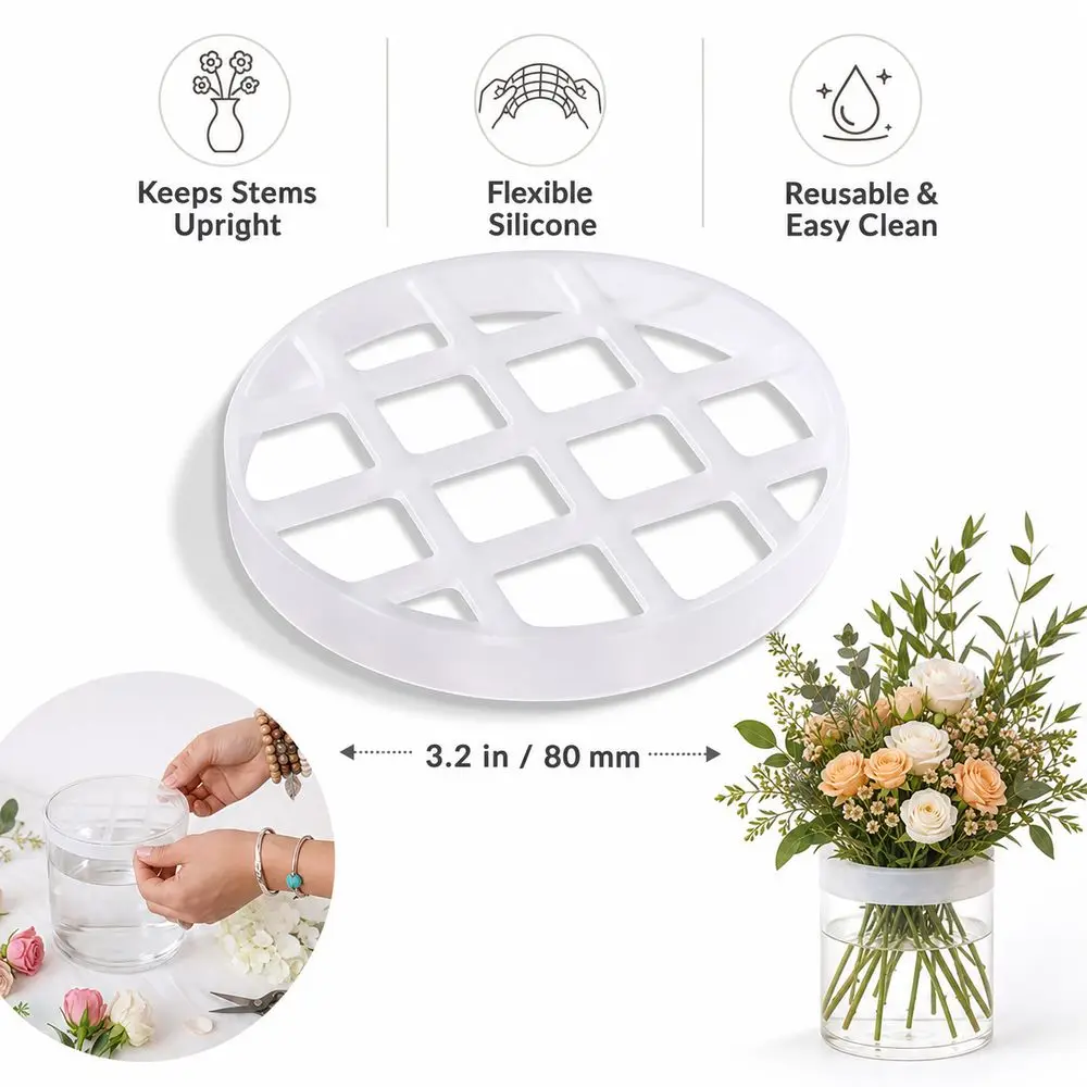 1/2Pcs Silicone Silicone Flower Arranging Grid Washable Flexible Reusable Flower Arranger Translucent Stretchable