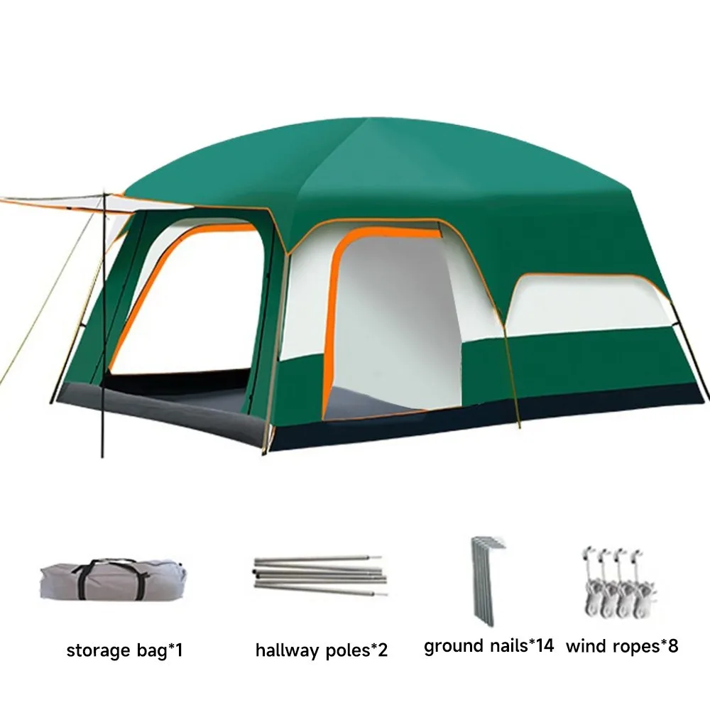 Carpa de Camping para 3-12 Personas, Doble Capa, 2 Habitaciones, Tipo Túnel Familiar, Impermeable, Resistente al Viento, Protección UV, para Senderismo y Excursionismo