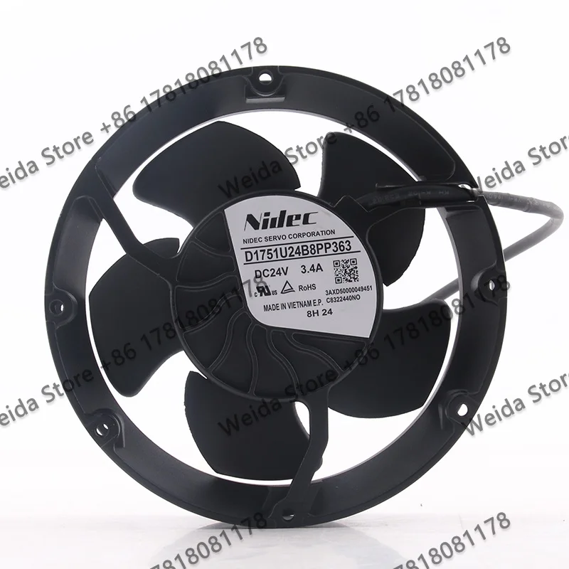 

New Original Nidec DC24V 3.4A 17.2CM inverter aluminum 17251 four-wire D1751U24B8PP363 172X172X51MM Cooling fan