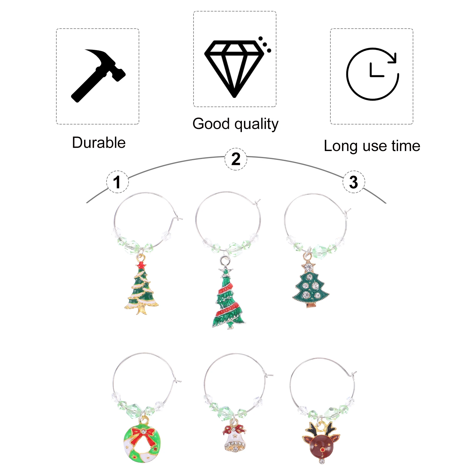 

6 Pcs Wine Glass Markers Reusable Creative Christmas Party Label Rings Gifts Drinks Festive Alloy Pendants Smooth Color Kitchen