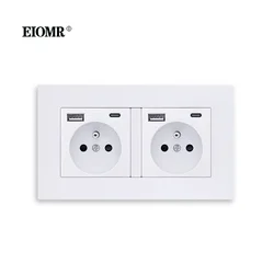 EIOMR French Wall USB Double Socket 16A 5V 2100mA with USB Ports Electrical Sockets 146MM*86MM EU Standard Type C Power Outlet
