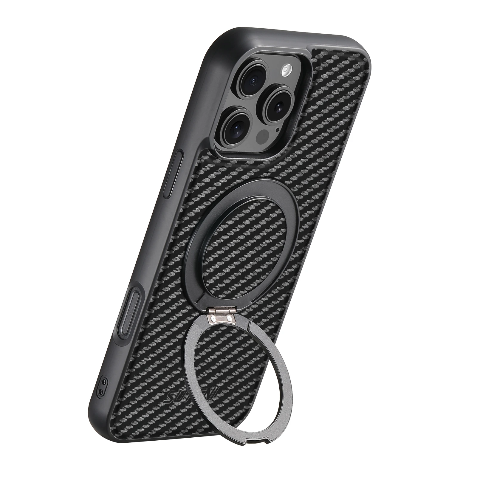 SUTENI Magnet Kabellose Ladehülle für Mobiltelefone 360 ° Drehbarer Ständer mit Kunstleder-Ringschnalle für iPhone 18 Pro Max 17 16 Plus – Detail 8
