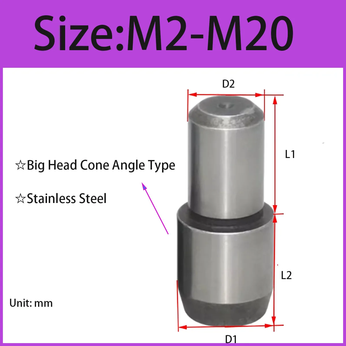 High Hardness H-Type Pin Fastener Big Head Cone Angle Pressed Into Standard Step Positioning Pin Precision Locating Fastener