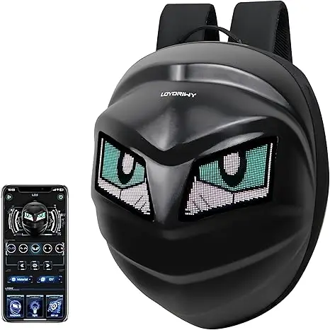 Mochila LED para motociclista, diseño de ojos brillantes, textura de fibra de carbono, casco, locomotora, mochila escolar, mochila para ordenador portátil de Moto