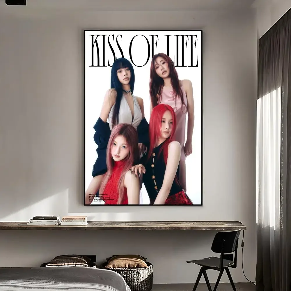 1PC Kpop Girl Group Kiss Of Life Print Poster Paper Waterproof HD Sticker Bedroom Entrance Home Living Room Bar Wall Decoration