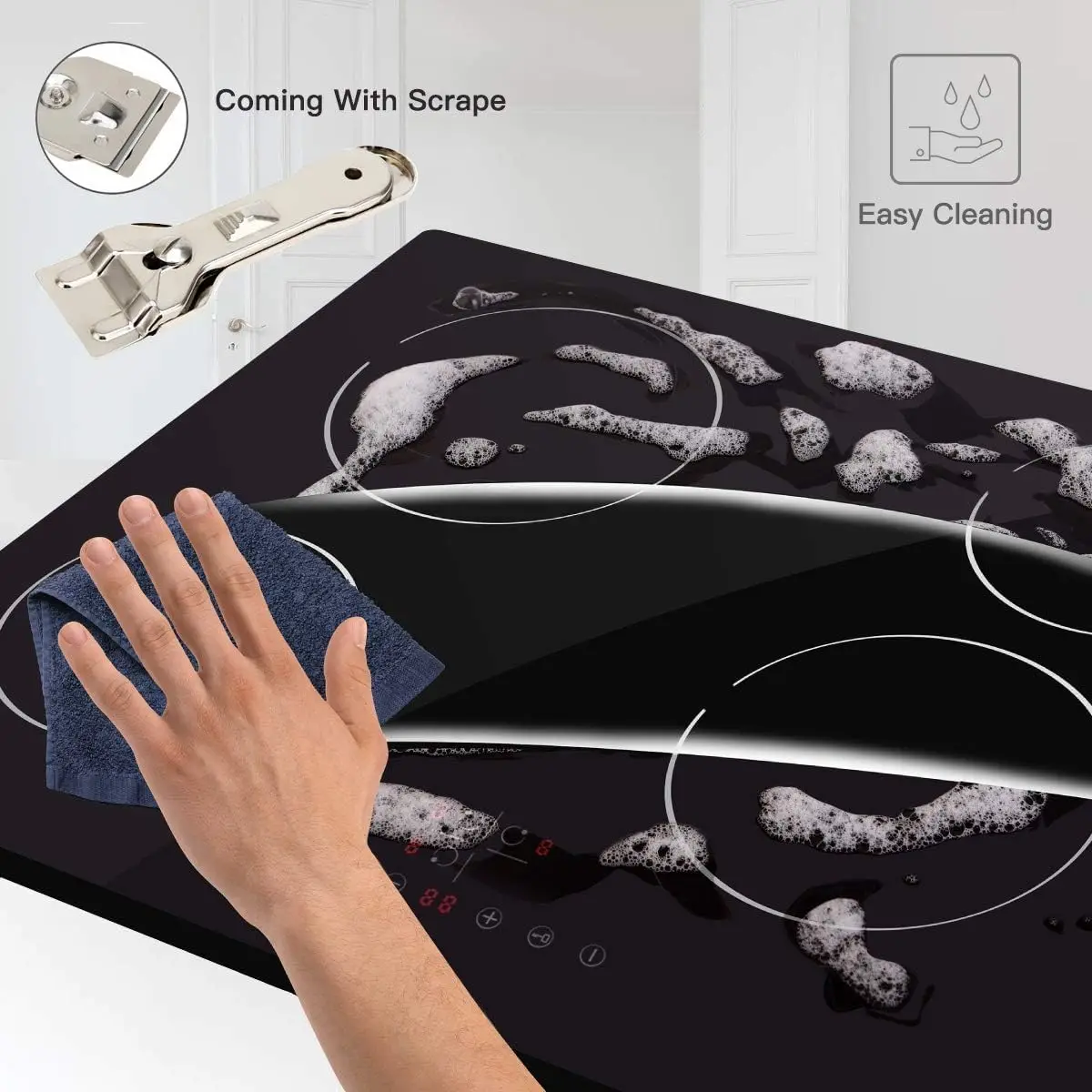 نوكستون موقد حثي 3 شعلات، موقد حثي مدمج 60 سم، فرن كهربائي مع تحكم باللمس، مؤقت، قفل أمان، 5200 وات، واي فاي