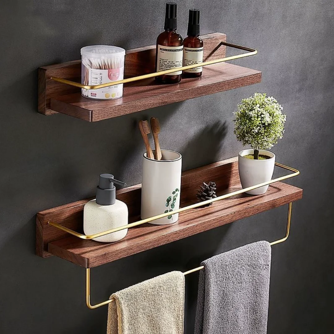 

Полка для ванной комнаты из орехового дерева, полка для душа в ванной, угловая полка, квадратная полка для душа, настенный органайзер для хранения в ванной комнате, стеллаж