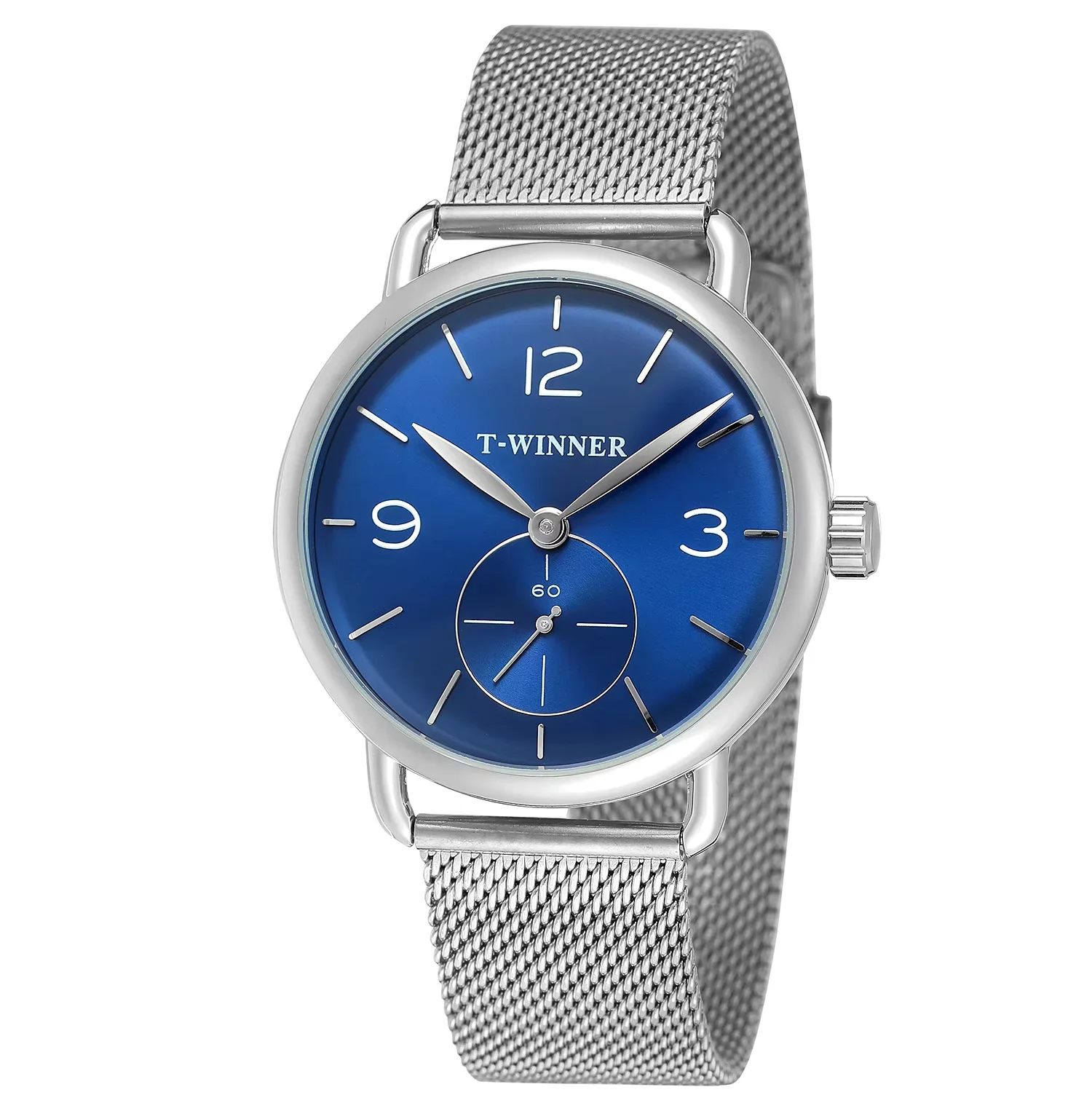 T-winner Simple Wind Double Display Size Ring Mechanical Watch Black Gold Circular Watch Steel Strap Watch