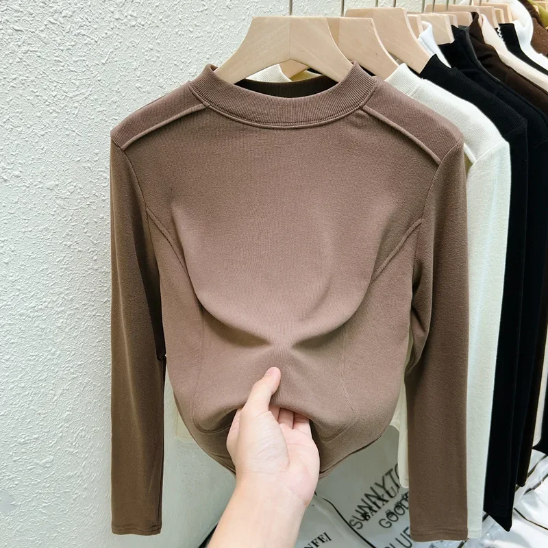 Thin Velvet T-shirt Base Shirt Women\'s New Autumn Winter Thin Thread Long Sleeve Top Shirt Y2k Top