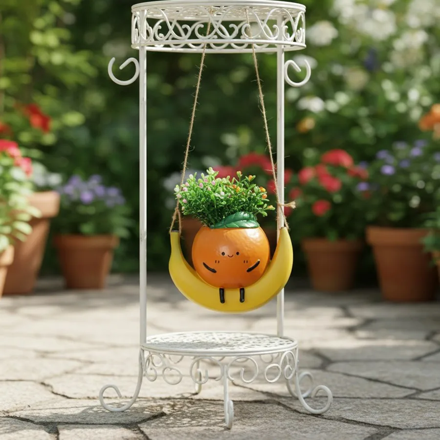 CAPIRON Cute Fruit 15cm Swing Hanging Planter Orange Apple Figurines Flowerpot Resin Flower Holder HomeBalcony Garden Decor Gift