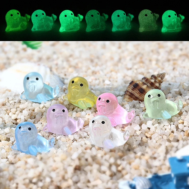 1/9Pcs Mini Simulation Baby Seal Luminous Marine Animals Ornament DIY Micro Landscape Fish Tank Decoration Resin Crafts