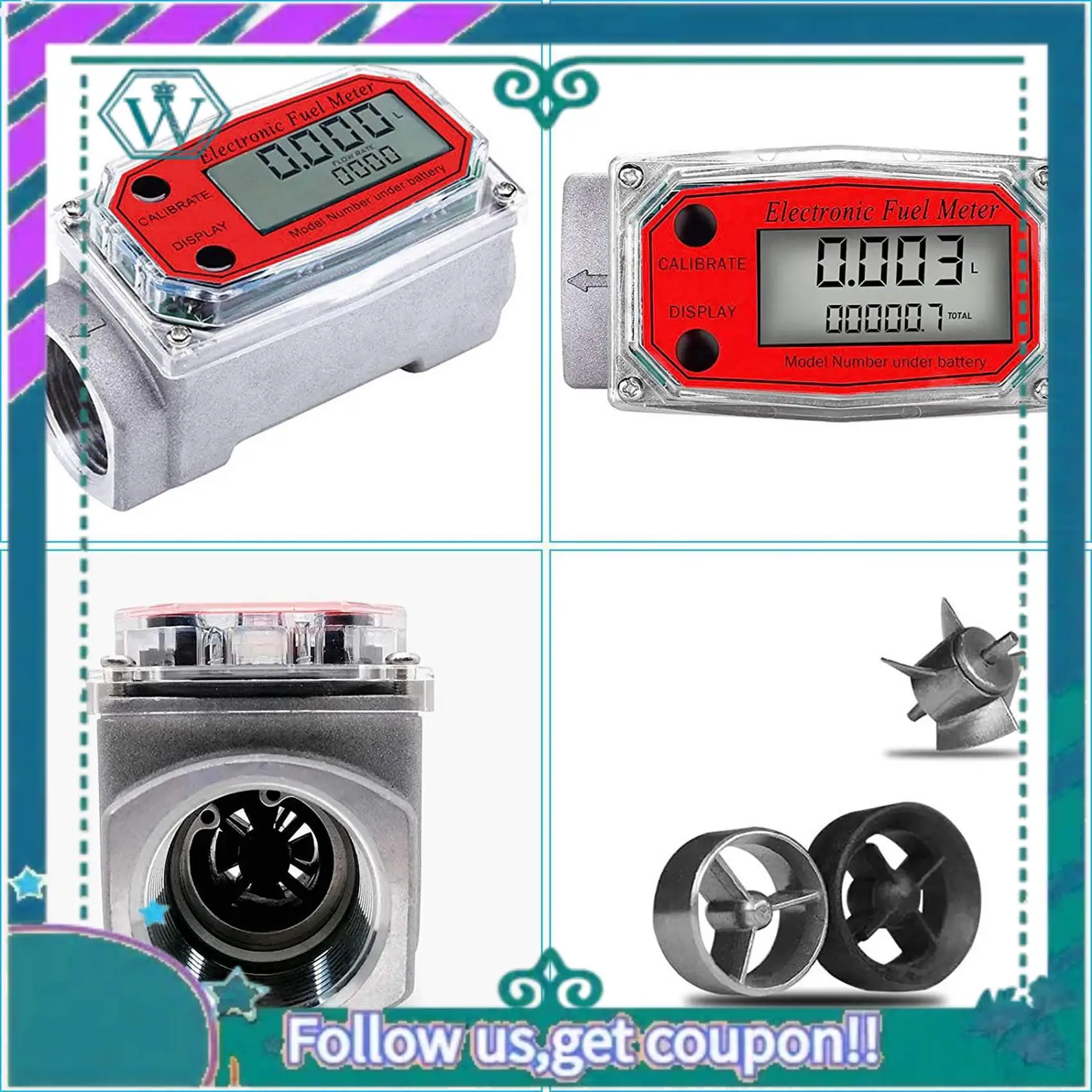 A75Q-3Pcs 1 Inch Digital Turbine Flowmeter Digital LCD Display With NPT Counter Fuel Flowmeter For Measuring Engine Oil