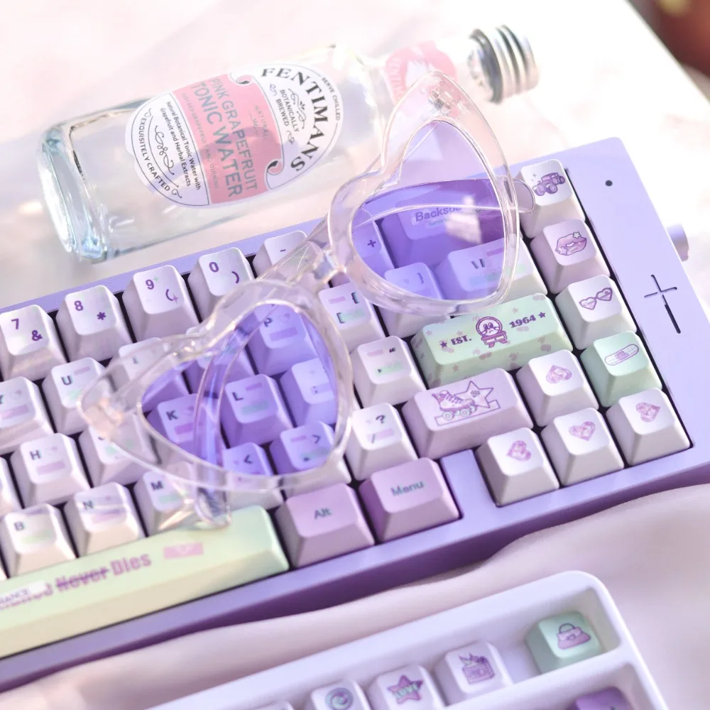 Romance Is Dead Theme Keycap Set 142Key PBT Custom Cute Purple Keyboard Cap Cherry Profile Gaming KeyCap for Mechanical Keyboard