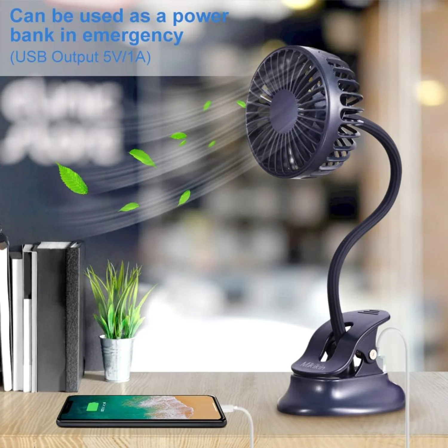 Clip on Small Mini Fan, Portable Usb Battery Operated Rechargeable Quiet Personal Desk/ Baby Stroller Fan 3 Speeds Flexible Neck