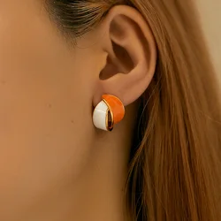 Irregular French Drip Earrings Fashion Color Block 18k Gold Plated Orange Stud Earrings For Young Girls Blue Temperament Jewelry