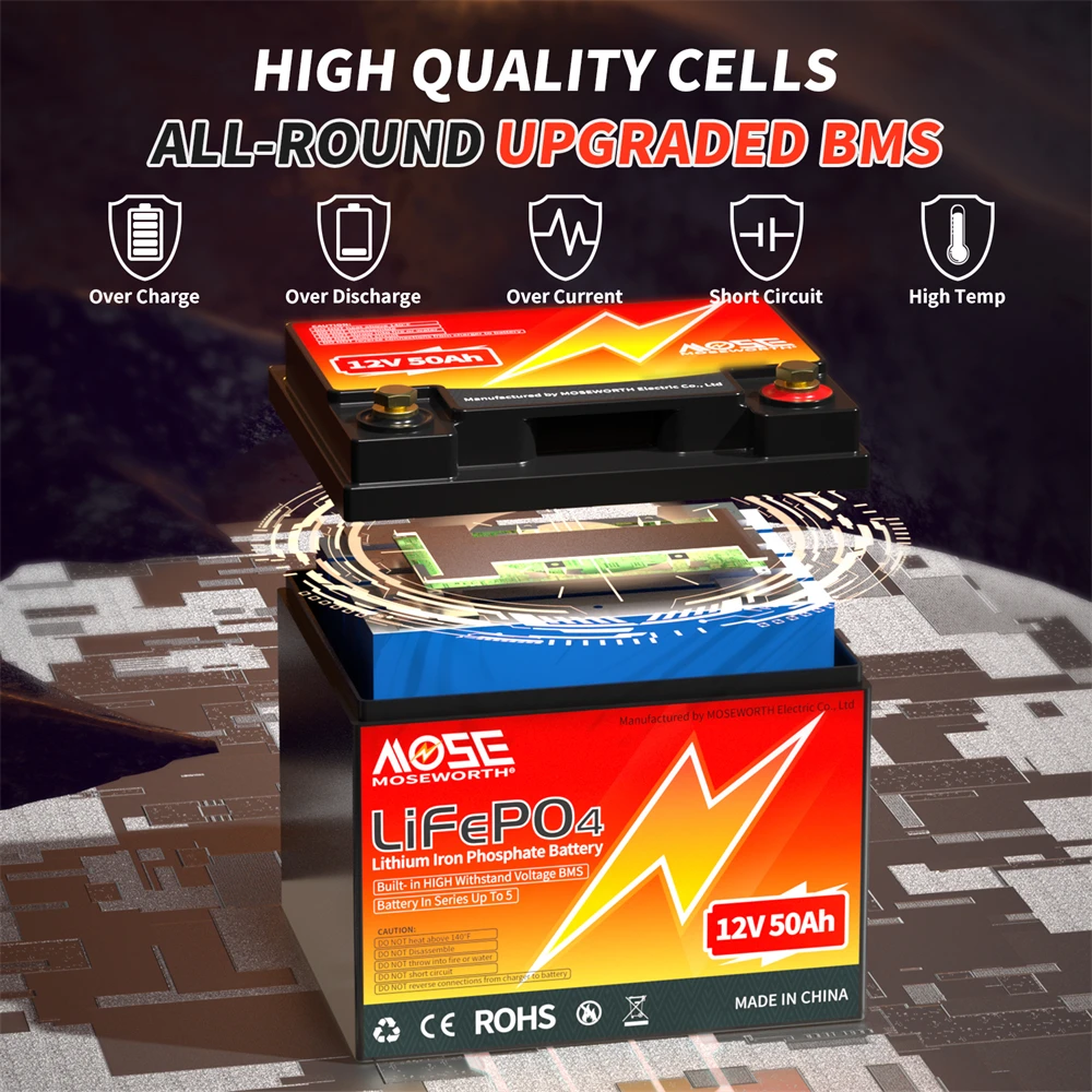 بطارية ليثيوم 12 فولت 50 أمبير LiFePO4 بطارية دورة عميقة مدمجة 50A BMS للتخزين المنزلي محرك التصيد RV النظام الشمسي خارج الشبكة #4