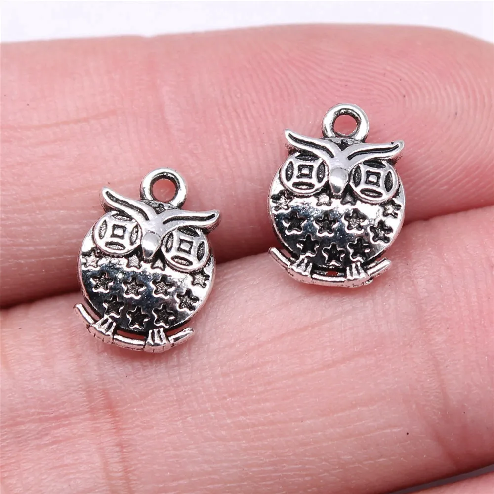 20pcs/lot 13x9mm Owl Charms For Jewelry Making Antique Silver Color 0.51x0.35inch