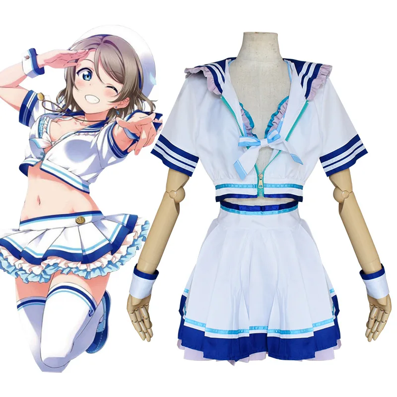 

Love live！Watanabe You Gakuen Idol Festival Sailor Suit Cosplay Swimsuit Suit with hat