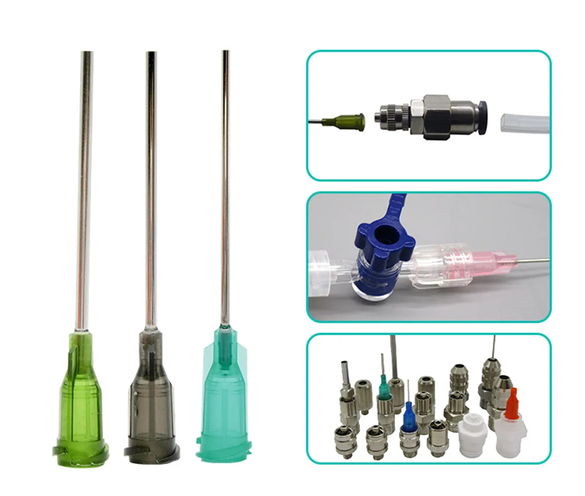 10pcs 1.5" 1.5 Inch Dispensing Needles TS-TT Syringe Needle Machine Nozzle Glue Needle Blunt End Threaded Port 14G To 34G