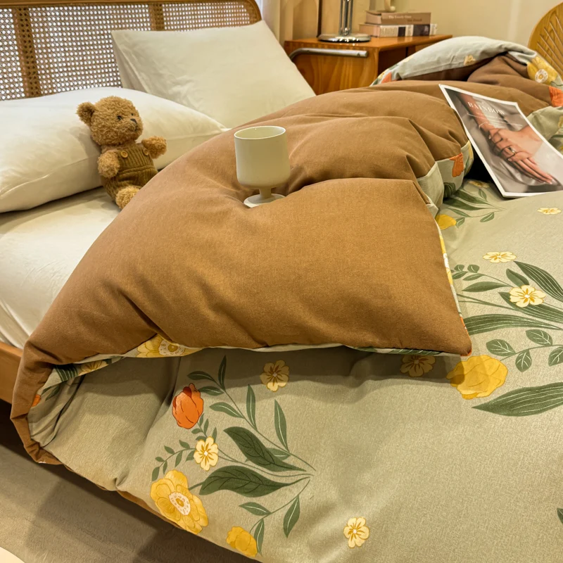 1Pc Classic Flower Print Duvet Cover 100% Cotton Thickened Queen Size Quilt Cover Skin-friendly Soft Bedding for Kids Aldults