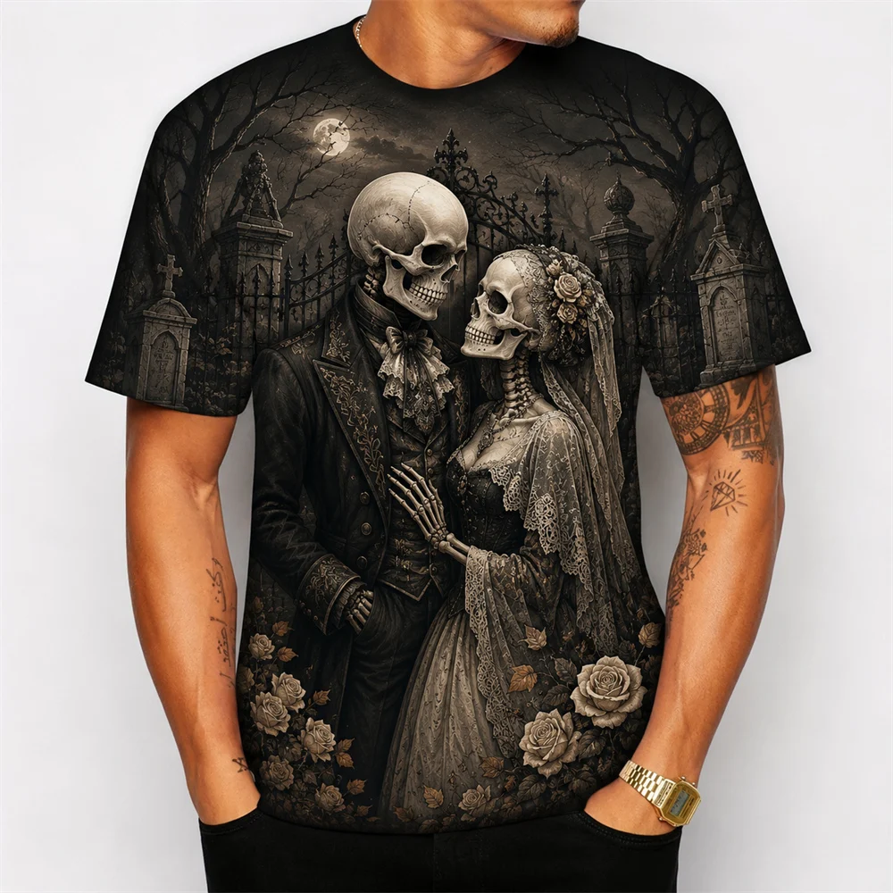 Day Of The Dead T-shirt For Men Women 3D Print Couple Skeletons Pattern Short Sleeve T Shirts Holiday Friends And Relatives 2026