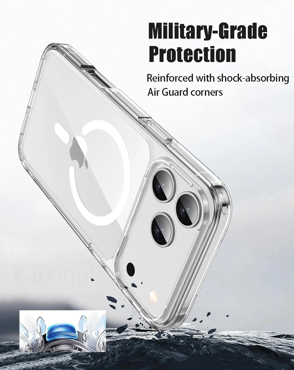 Magnetische Handyhülle für iPhone 18 17 16 15 14 13 12 11 Pro Max Plus, kabelloses Laden für Magsafe, transparente Hülle, Anti-Vergilbung – Detail 4