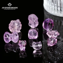 1 Pc Natural Amethyst Carved Faceless Cat Lion Head Bowknot Shape Bead For Jewelry Making Diy Necklace Bracelet Accessroy