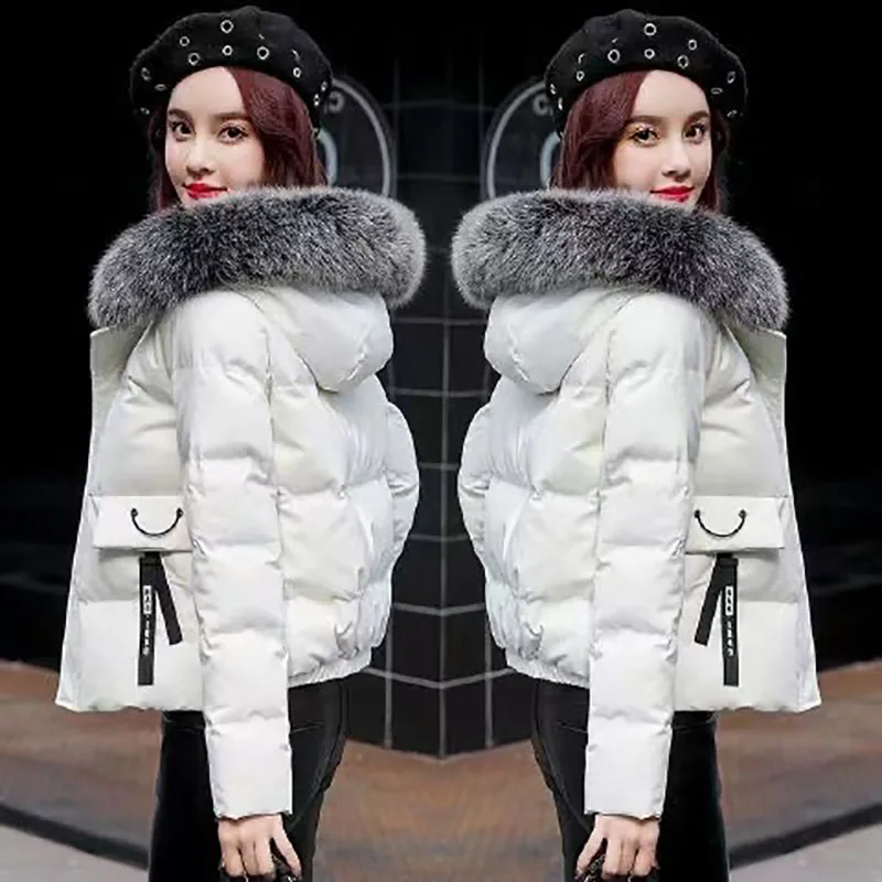 

Short Fur collar cotton Jacket Women's Coat 2025 Winter New Loose Versatile Thick Hooded Jackets Female Warm Parkas Outwear ﻿