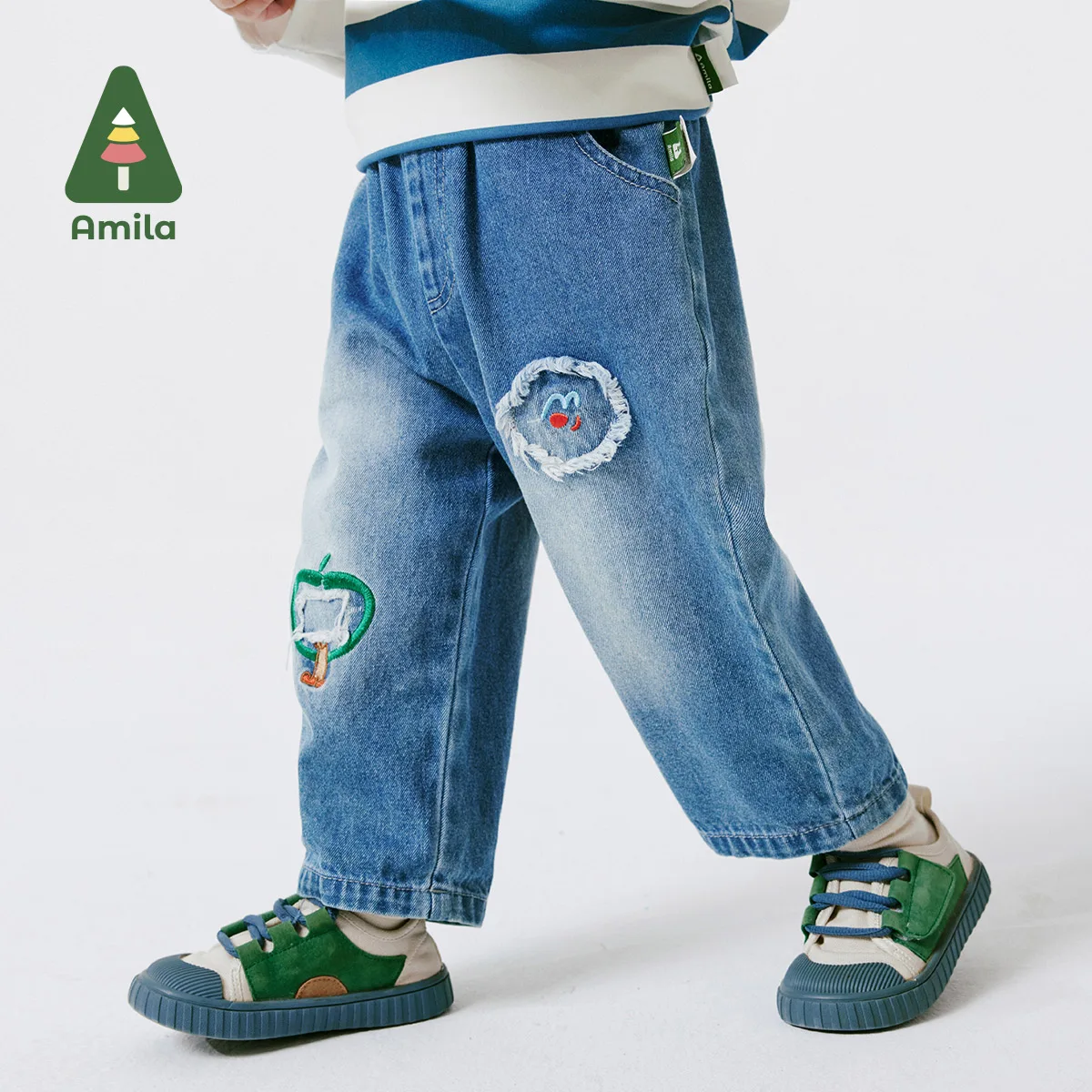 Amila Baby Jeans 2024 Spring New Cowboy Soft Skin-friendly Delicate Pure Cotton Boys\' Casual Trousers