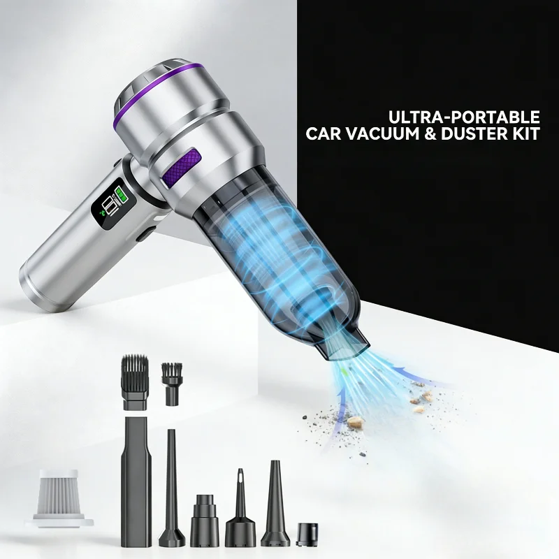 Portable Handheld Car Vacuum Wireless Suction Blower Duster Built-in LED Light Brushless Motor For Auto Household Cleaning