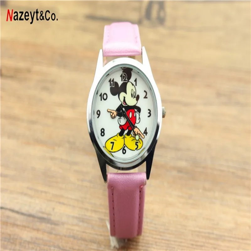 Disney Mickey Fashion Children\'s Cartoon Watch Kawaii  Anime Figure Leather Quartz Wristband watch boys girls kids Gifts