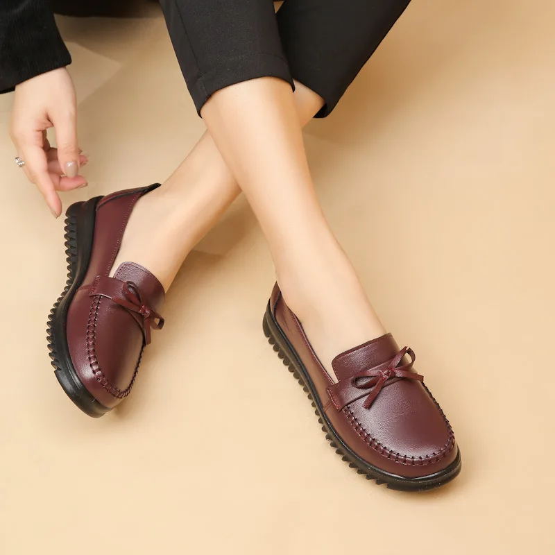 2023 Spring Autumn New Genuine Leather Shoes Woman Slip On Oxford Shoes Women Flats Casual Shoes Ladies Breathable Shoes