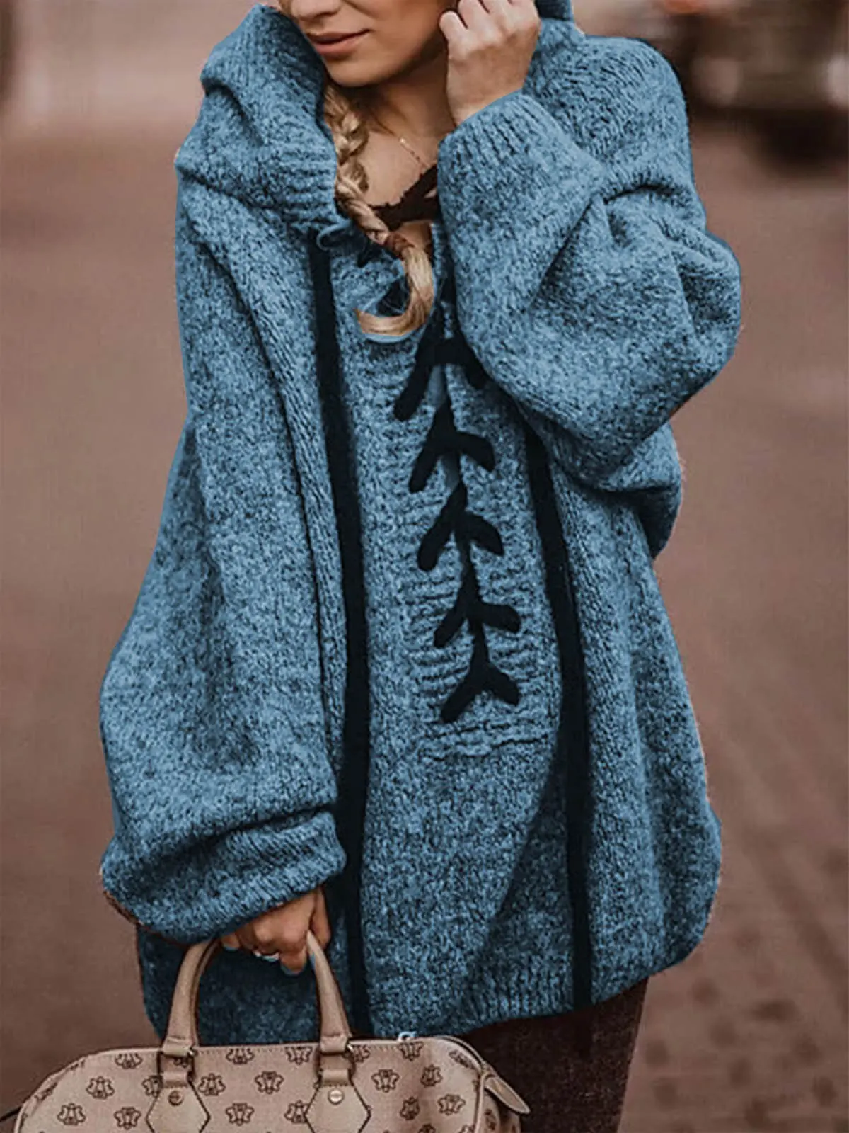 Oversize Tie Rope Pullover Loose Warmth Thick Sweater Women Autumn And Winter Jersey Long Casual O-neck Strong Women's Clothing