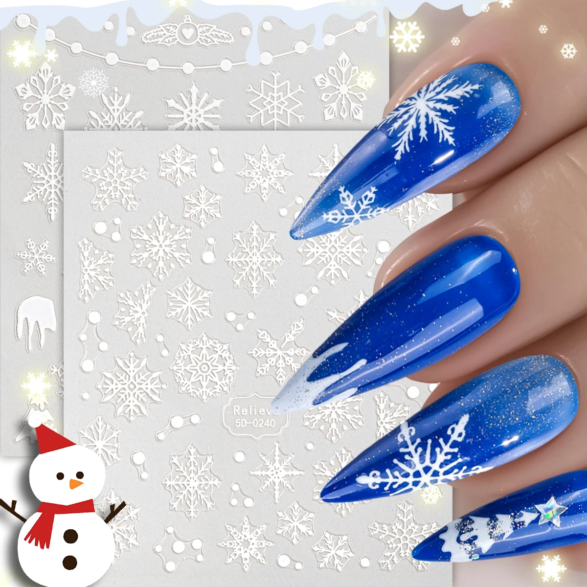 

2pcs White Christmas Nail Art Sticker 5D Snowflake Polka Dot Self-Adhesive Decals Sliders for Nails DIY Manicure Decoration