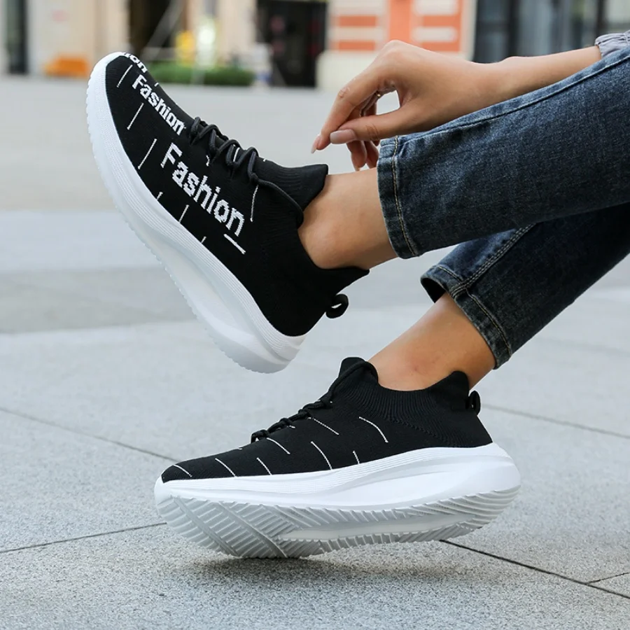 Men's Breathable Mesh Running Shoes Slip-On Casual Walking Sneakers Fashion Letter Print Comfortable Upper 2026 Trendy Platform
