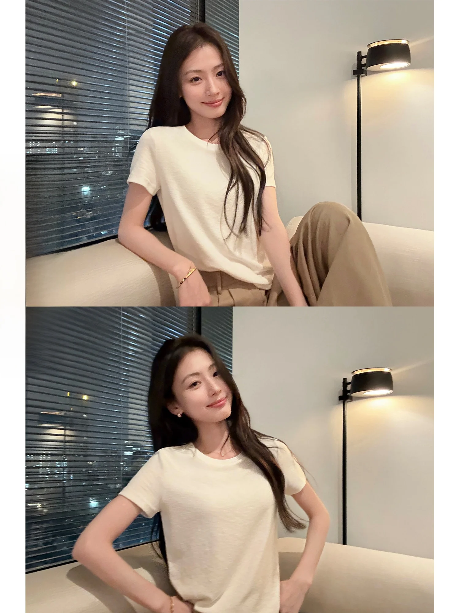 Pusumede Casual Loose round Neck Short Sleeve T-Shirt Women Summer Lazy Versatile Cotton Blend Elastic Fiber Top