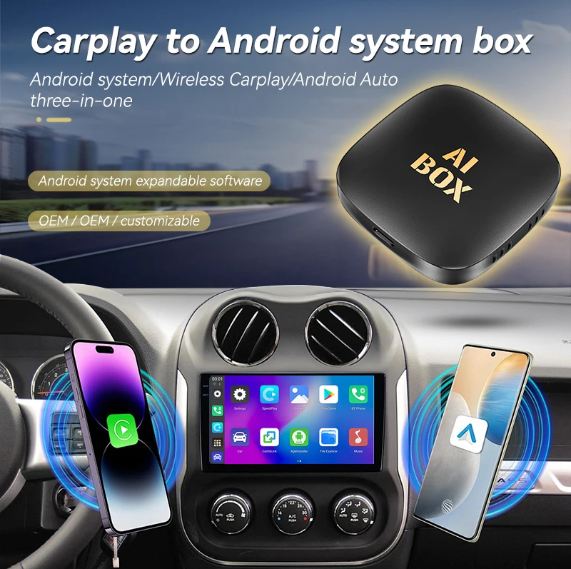 وصول جديد 3 في 1 CarPlay AI Box 2025 NetfIix/YouTube TikTok Wireless CarPlay Android 13.0 AI Box محول الفيديو