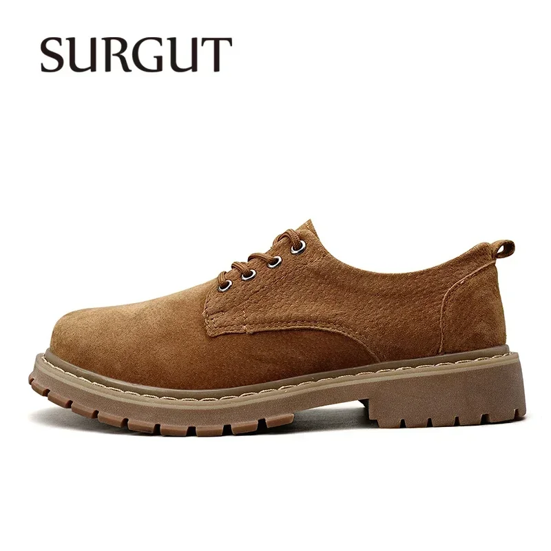 SURGUT Genuine Leather Casual Men Shoes Fashion Breathable Anti-Skid Sewing Quality Working Shoes For Men