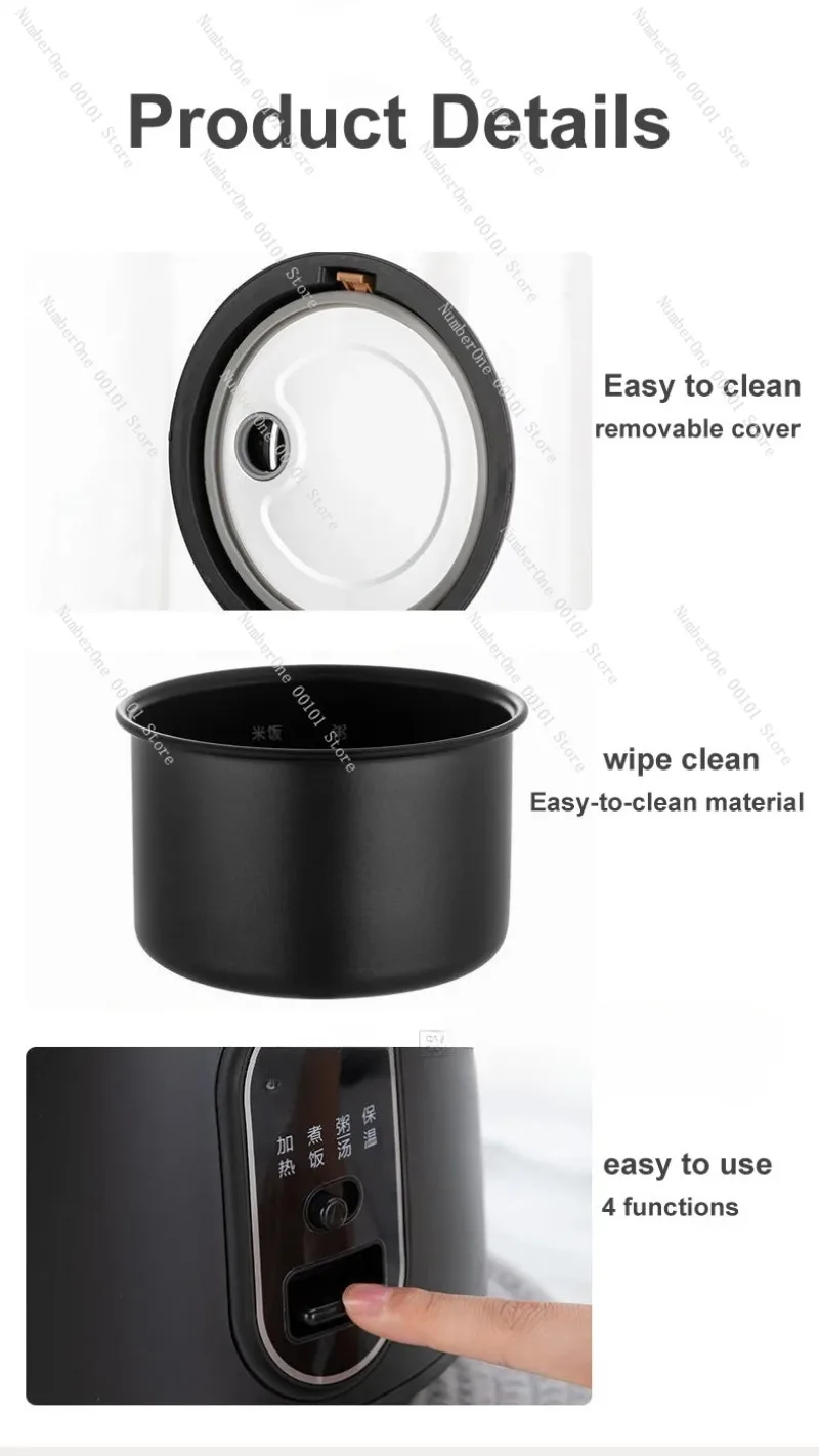 Rice Cooker 1.6L Mini Portable Electric Cooking Pot 300W Multifunctional Kitchen Appliance Non-Stick Liner For Dormitory