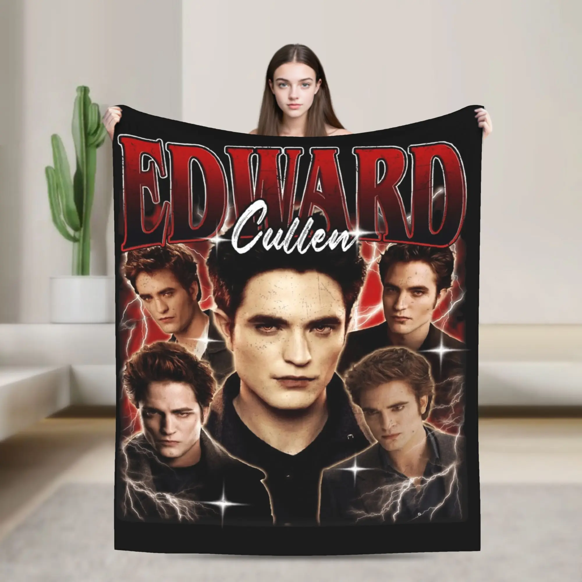 Edward Cullen Vintage 90s Twilight Blanket Flannel Summer   Multifunction Super Warm Throw Blanket for Bed Bedroom Bedspreads