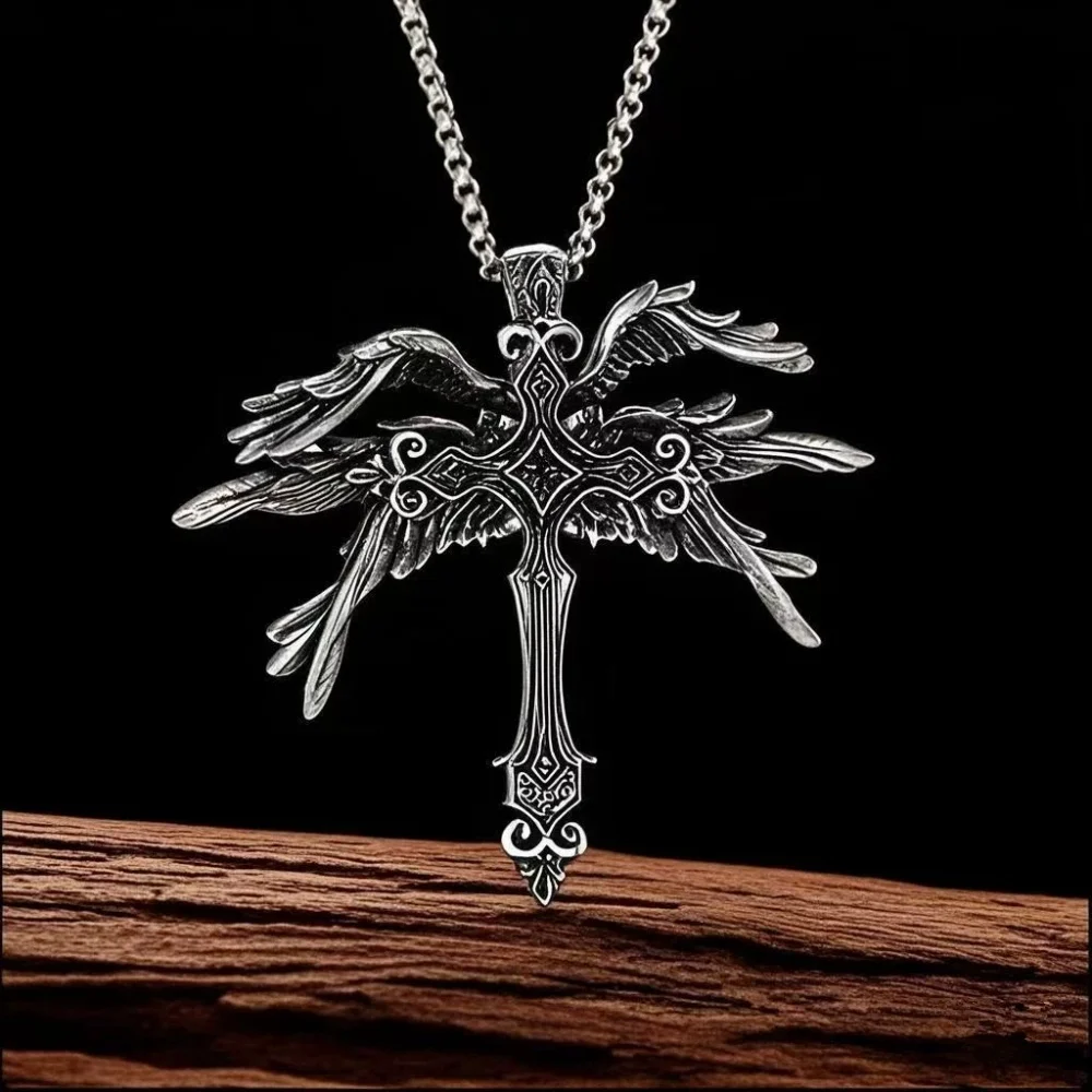 جديد ريترو ستة مجنح الملاك الصليب قلادة قلادة المفاتيح الأوروبية الأمريكية فريدة من نوعها مبالغ فيها الإكسسوارات بالجملة